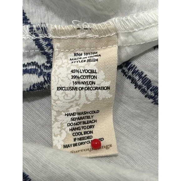 Soft Surroundings Women's Top Tunic Button Up White Blue Roll Tab Sleeve Size S - Picture 8 of 8